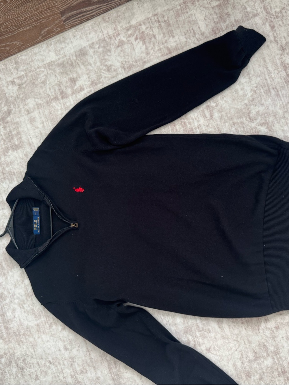 Ralph Lauren Men's Black Half-Zip Sweater with Red Pony